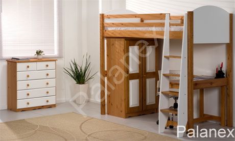 Verona Highsleeper Set with 3+2 Drawer Chest of Drawers | White